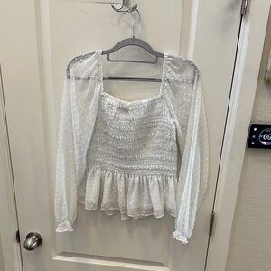 Moa Moa Ivory Smocked Blouse with Textured Sleeves